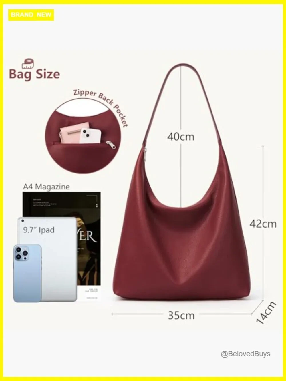 Large Capacity Vegan Leather Hobo Tote Bag with Zipper, Work Shoulder Bag for